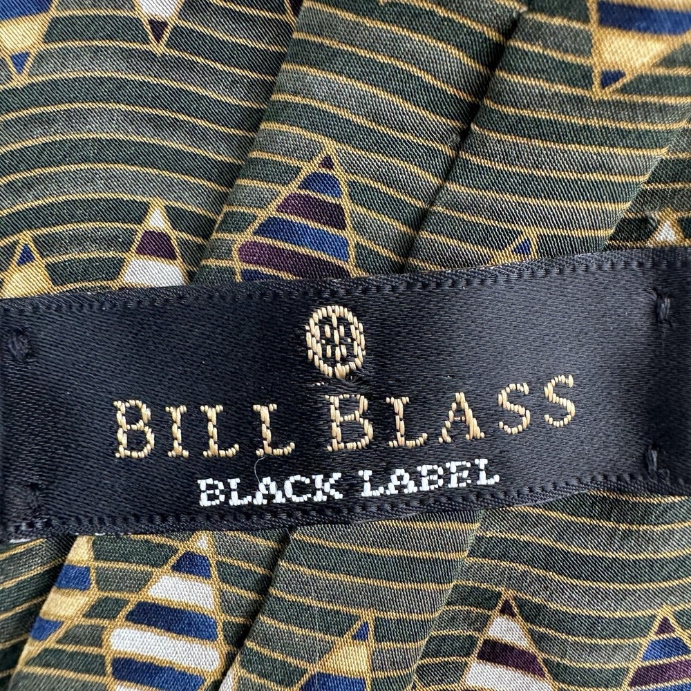 Bill Blass Black Label Silk Tie Green Geometric Pattern USA Mens Necktie - Picture 3 of 6